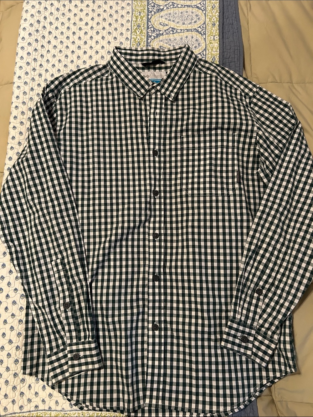 Columbia Green and White Gingham Button-Down Shirt - Men